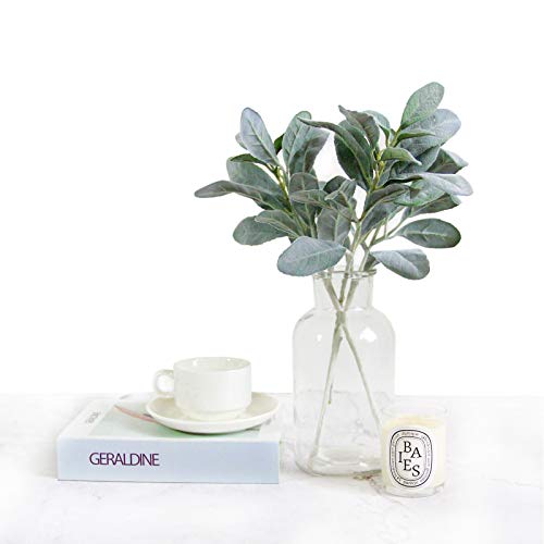 Tinsow Artificial Flocked Lambs Ear Leaves Dusty Miller Stems Flocked Oak Leaves Lamb's Ear Leaf For Home Wedding Diy Floral Arrangement (Silver Lamb's Ear, 5) #TOP5