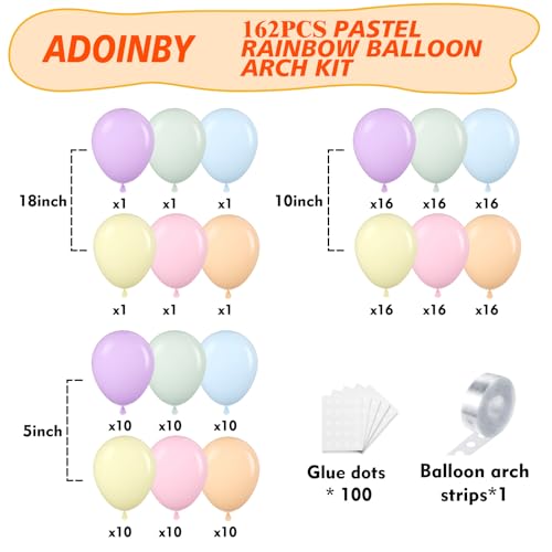 Image of Pastel Rainbow Balloon Arch Kit, 162Pcs Macaron Assorted Colorful Party Balloon Garland Kit for Baby Shower, Wedding, Engagements, Birthday, Gender Reveal, Anniversary, Easter Decorations