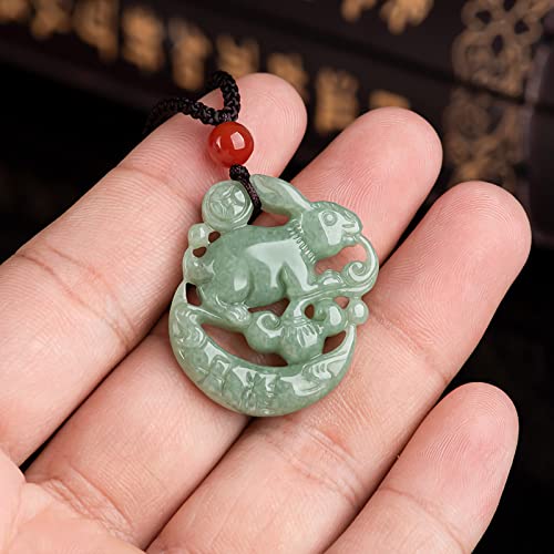 Wealth Rabbit Natural Green Jade Pendant Necklaces for Women Men, Fashion Rope Chain Amulet Hand-carved Good Luck Jewelry Choker Necklaces for Lovers Friends Gifts4