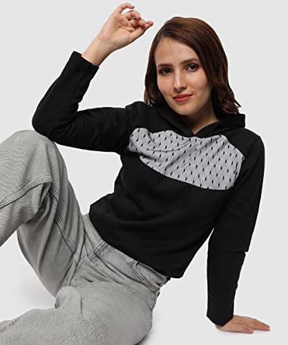 Image of PINACOLADA Women's Colorblock Sweatshirt with Ribbed Hem for Casual Wear | Low-High Neck | Long Sleeve | Button Closure | Cotton Sweatshirt Crafted with Comfort Fit for Everyday Wear