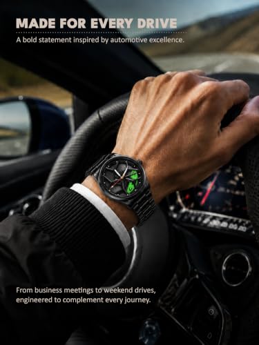 Image of V2A Men's Analog Automotive Inspired Wheel Rim Design Wrist Watch | Stainless Steel Bracelet| Quartz Movement | 30M Water Resistant | Premium Black Metal Strap Watch for Men | Casual & Formal