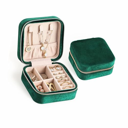 Caixa de joias de veludo para viagem, mini estojo de presente para mulheres e meninas, pequenas caixas organizadoras portáteis para anéis, brincos, colares e pulseiras (verde)