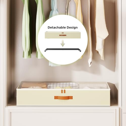LAMU-Under-Bed-Storage-with-Wheels-2-Pack-Under-Bed-Storage-Containers-with-Clear-Lids-Label-Rolling-Under-Bed-Drawers-for-Clothes-Shoes-Blankets-Beige