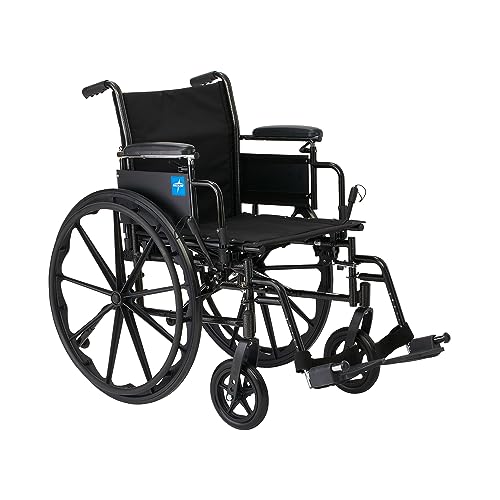 Medline 20” K3 Height Adjustable Wheelchair with Swing-Back Desk-Length Arms & Swing-Away Footrests, 300 lbs. Capacity Transport Aid, Adults & Seniors
