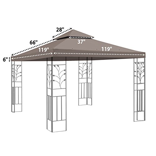 Cys Canopy 10'X 10' Replacement Canopy Top Cover For Dual Tier Gazebo Outdoor Patio Garden Tent Roof (Only Cover) (Taupe) #TOP5