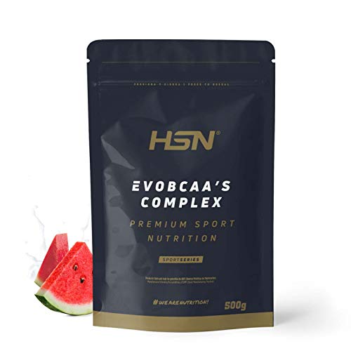 BCAA 2:1:1 en Polvo Evobcaa’s Complex de HSN | Sabor Sandía 500 g = 32 Tomas por Envase De Aminoácidos Ramificados con L-Citrulina + L-Glutamina Kyowa | No-GMO, Vegano, Sin Gluten