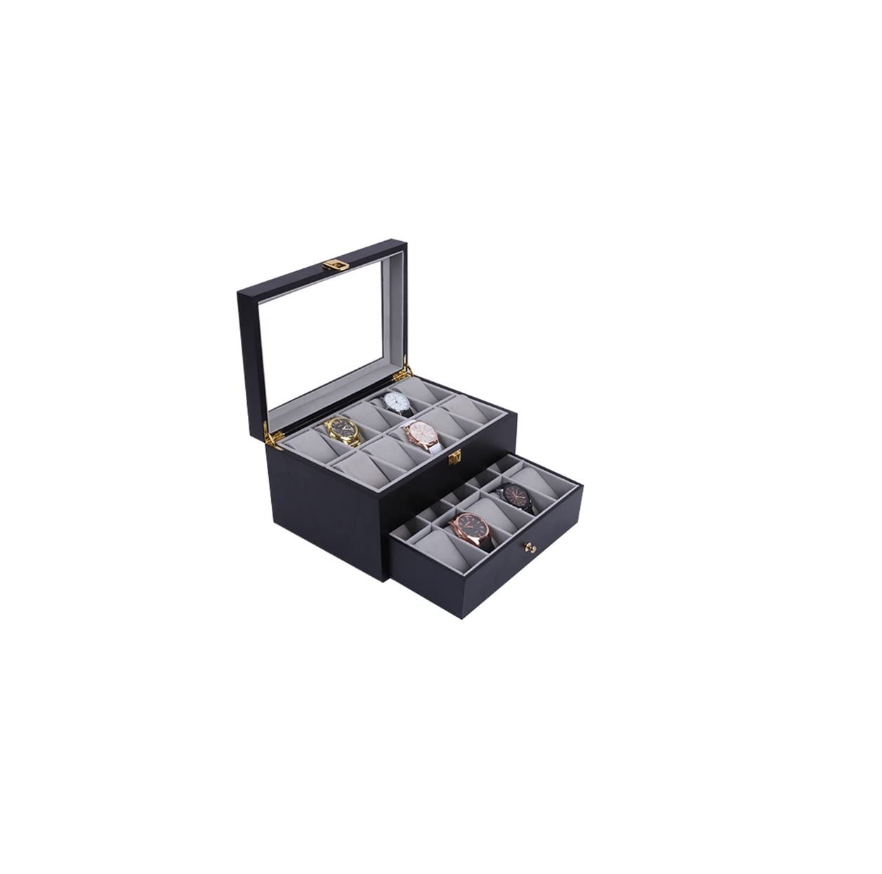 QUSYZD Watch Case Watch Roll Watch Winder Watch Jewellery Collection, Women Men Classic Wooden 20 Grids 2-Layer Metal Buckle Large Watch Box Organizer Watch Box Watch Organizer,
