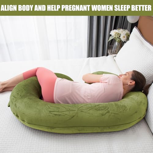 Image of 1 MIDDLE ONE Pregnancy Pillow, C Shaped Full Body Pregnant Women Sleeping Pillow for Maternity Support with Cover (Green)
