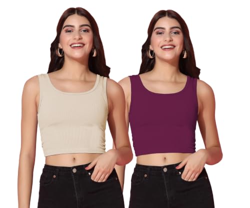 Image of TOPLOT Women's Solid Ribbed Round Neck Sleeveless Slim Fit Tank Top (5069)