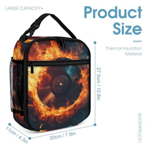 Fire Record Music 3 PCS Backpack Set Casual Daypack with Insulated Lunch Bag & Pencil Case4