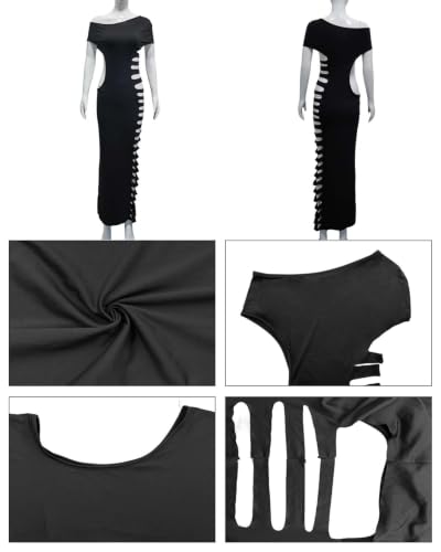 Image of Women's Sexy Sleeveless Hollow Out Maxi Dress Tassel See Through Backless Bodycon Party Club Long Dress