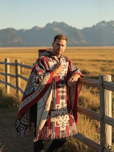 Image of Wool Poncho Adult Ponchos With Hood for men Alpaca Poncho Men Artesanal Ponchos Adult Alpaca Mens Panchos
