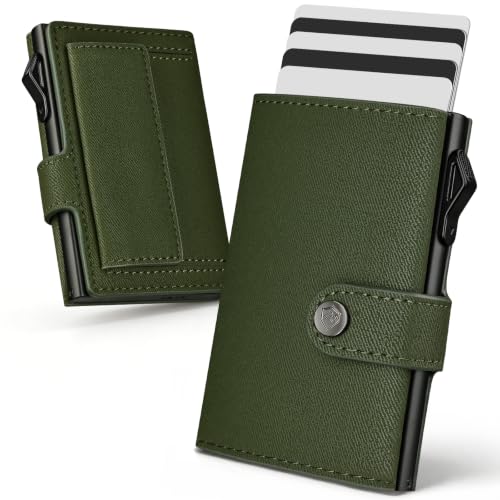 Smukły Portfel Męski YESIIW Z Powiększoną Kieszenią Na Monety, Cienki Portfel Z Wysuwanym Etui Na 9 Kart, 2 Dokumenty Tożsamości I 10 Banknotów, Portfel RFID, Idealny Na Co Dzień (Zielony)