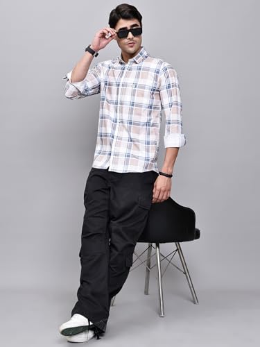 Image of Majestic Man Comfort Slim Fit Pure Cotton Checked Casual Shirt