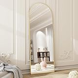 HARRITPURE 58'x18' Arched Full Length Mirror Free Standing Leaning Mirror Hanging Mounted Mirror Aluminum Frame Modern Simple Home Decor for Living Room Bedroom Cloakroom, Gold