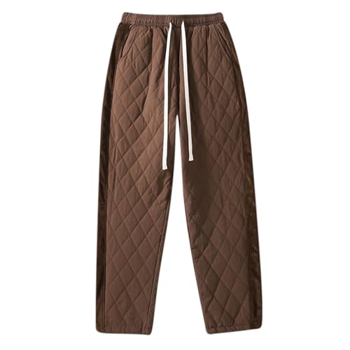 Womens Winter Warm Pants Casual Lightweight Quilted Thermal Trousers Drawstring Elastic Waist Outdoor Baggy Sweatpants Brown