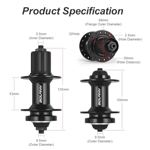 BOLANY Bike Hubs 32 Holes Brake Front 2 Rear 4 Bearings Quick Release Suitable for Shimano HG System 8-12 Speed Aluminum Alloy MTB Hubs - Thumbnail 2