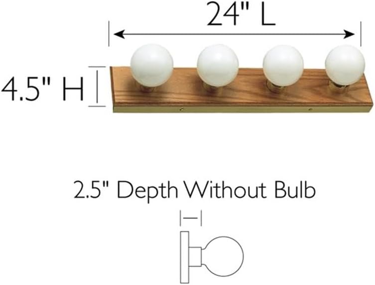 BOWERY HILL Contemporary Wood Vanity Light, Honey Oak Finish, 4-Light Fixture, Horizontal or Vertical Mount, Large Backplate, Dimmable, Bathroom or Makeup Vanity Lighting
