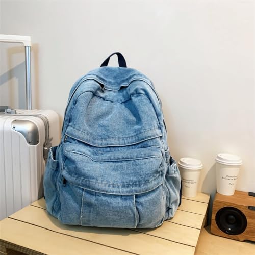 Image of MaxxCloud Vintage Denim Laptop Backpack Casual Canvas Daypack Handbag Purse Lightweight Rucksack Shoulder Bag