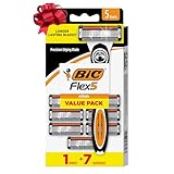 BIC Flex 5 Refillable Men's 5 Blade Razors, Long-Lasting and Comfortable Shave, 1 Handle and 7 Cartridges-Pack