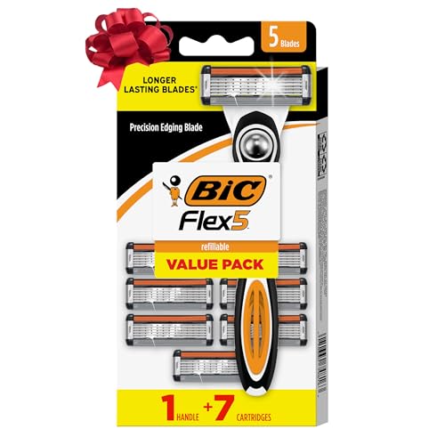 BIC Flex 5 Refillable Men's 5 Blade Razors, Long-Lasting and Comfortable Shave, 1 Handle and 7 Cartridges-Pack