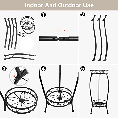 Tall Plant Stands Indoor Outdoor, 2Tier Metal Plant Stand Potted Flower Pot Stand For Multiple Planter,Heavy Duty Iron Planter Shelves Rack Anti-Rust For Planter Garden 27" (Black) #TOP5