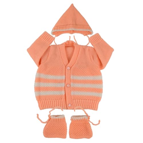 Image of Infants Woollen Set /Babies Woolen Sweater(Orange, 3 to 6 Months) 3 Pcs Set