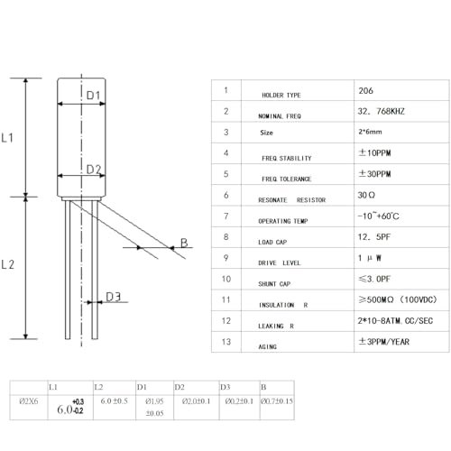 30Pcs 32.768KHz 32.768 KHZ 32768HZ 32.768K Crystal Oscillator 2 x 6 mm 2 * 6mm