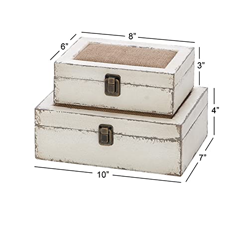 Deco 79 Farmhouse Wood Rectangle Box, Set Of 2 10", 8"W, White #TOP2
