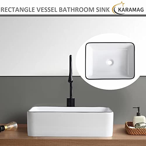 Bathroom Vessel Sink Rectangle - Karamag 19"X15" Rectangular Modern Above Counter Bathroom Sink White Porcelain Ceramic Vessel Vanity Sink Art Basin #TOP3