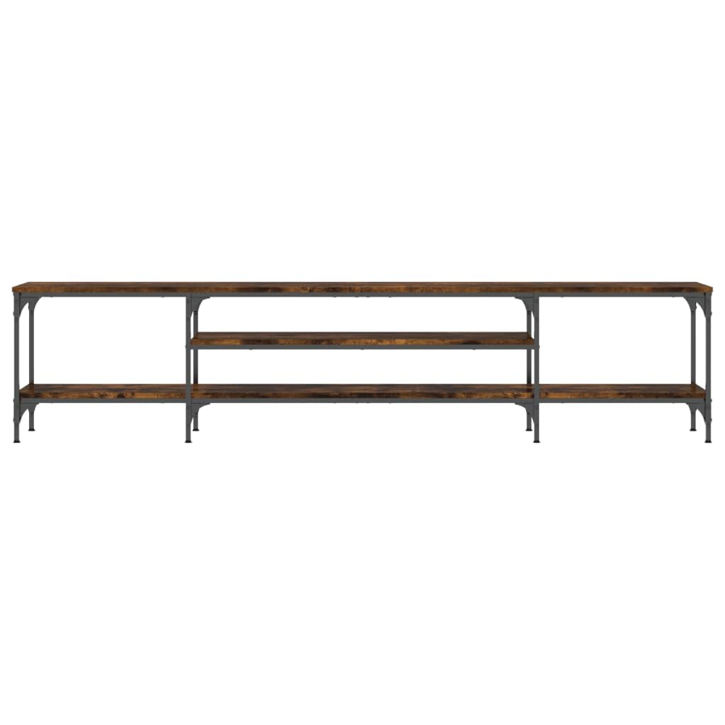 Mueble para TV (roble ahumado, 201 x 35 x 45 cm, madera y hierro, estilo industrial, resistente con estanterías)