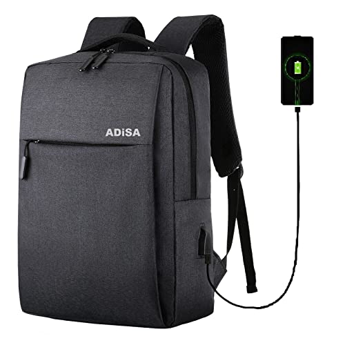 ADISA Large Laptop Backpack Office Bag College Travel Back Pack with USB (Black)