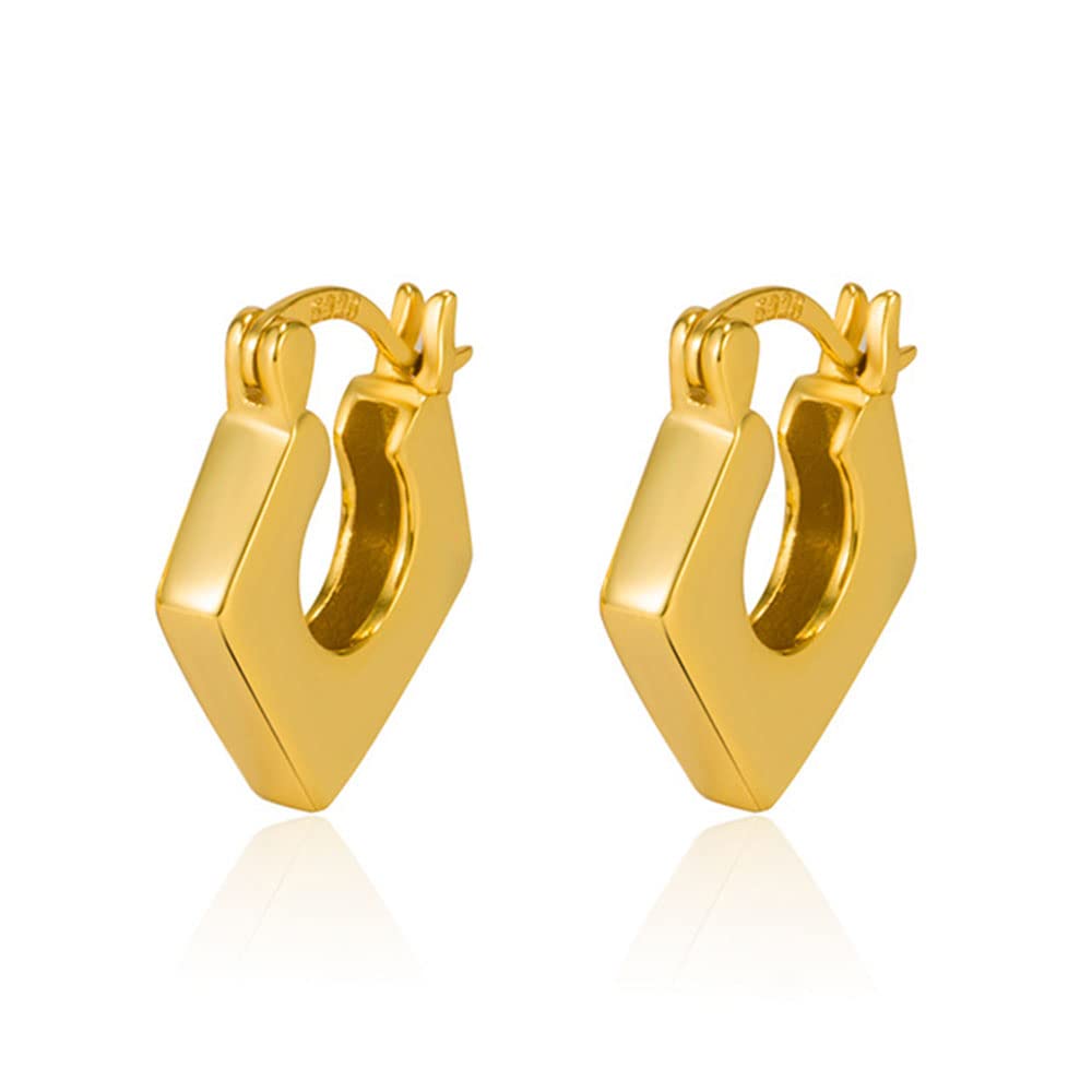 Pendientes de aro de rombo de geometría Gruesa de Plata de Ley para Mujer, Regalos de joyería encantadores de Trabajo pequeño de Alto Sentido