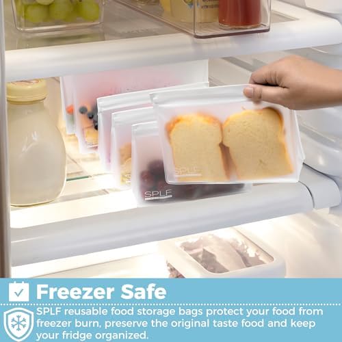 SPLF 6 Pack Reusable Half Gallon Freezer Bags, Reusable Food Storage Bags, Bpa Free Stand Up Extra Thick Leakproof Silicone and Plastic Free Zipper Sandwich Snack Lunch Bags - Thumbnail 4
