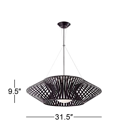 Possini Euro Design Planet Black Large Pendant Light 31 1/2" Wide Mid Century Modern Metal Framework White Glass Fixture Dining Room House Foyer Entryway Kitchen Bedroom Living Room High Ceilings #TOP3