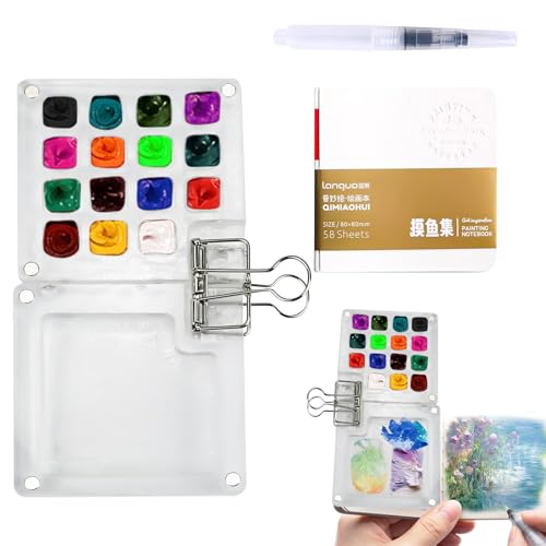 Ortviai Pocket Artist Watercolour Travel Set, Mini Wood Palette Box with 8 Grids, Travel Art Set for Painters, Artists, Students (Acrylic(B), 5x4x3cm)