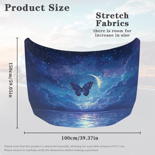 Image of Car Hood Cover,All Weather Comfortable Car Hood Cover Protector Suitable Most Automotive Sedans Trucks Pickup Sports Cars Accessories Blue Butterfly Moon