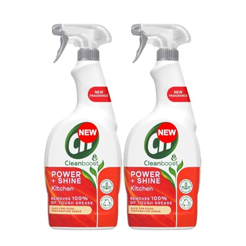 Cleanboost Power Shine Kitchen Spray 700ml x 2, Compatible with Cif Cleaning Wipes for Power Shiny Surface Hob Worktop, Cleaner Grease Remover with Welari Thank You Card | (2pack)