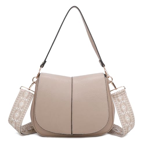 ELIOX Women's Small Shoulder Bag with 2 Large Compartments Wide Adjustable Shoulder Strap Pattern- Small PU Leather Hand Bag - Fashion Handbag - Crossbody Bag, taupe
