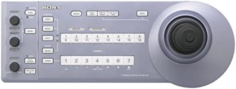O'r brig i lawr view of the Sony RM-IP10 IP Remote Control Unit, focusing on the button layout and indicators, with the joystick area visible on the right.