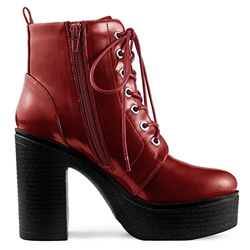 Allegra K Allegra K Women's Platform Chunky High Heel Lace Up Red Combat Boots - 9 M US