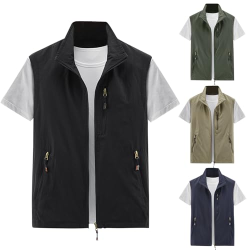 Cambkatl Big and Tall Mens Zip Up Fishing Vest Utility Travel Safari Cargo Outdoor Work Photo Vest Jackets with Multi Pockets2