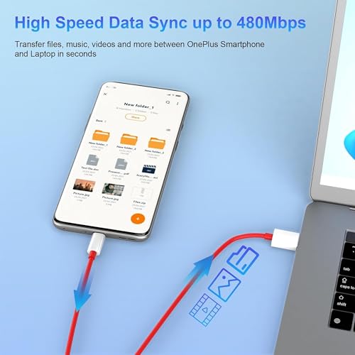 Image of Type C Cable Fast Charging - 80W | Warp /Dash Charge Compatible with OnePlus, Oppo, Realme & USB Type C Devices | USB A to Type C Cable | 1M Fast Data Sync & Smart Protection Chip - Red