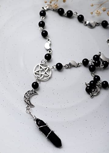 Sacina Gothic Crescent Moon Choker Necklace, Moon Sun Pendant, Goth Gift For Women, Christmas Gift For Women (Bead Moon Pentagram Crystal) #TOP6