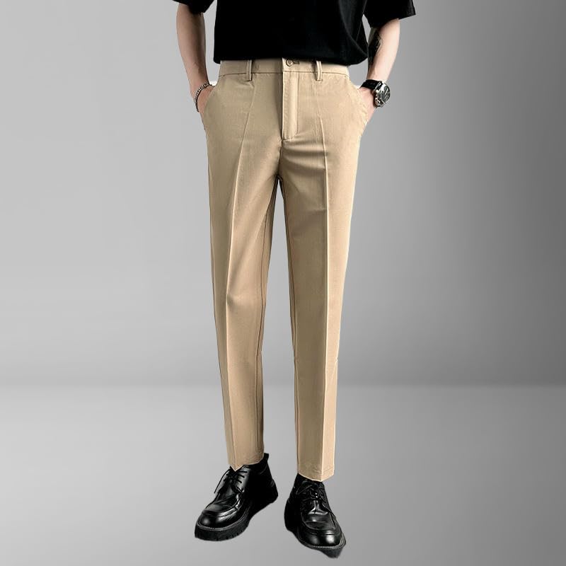 Men's Spring Summer Nine-Tenths Slim Straight Drape Black Elastic Casual Pants3