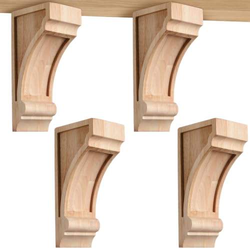 Briwooody 4 Pack Solid Wood Corbels, 4" w X 5 "d X 10 "h, Built-in