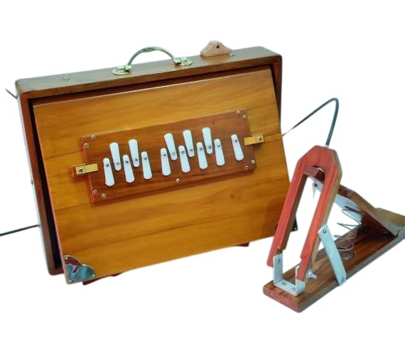 Shruti Box, 16x12x3" Pure Teak wood with (Copper Tongue) and FOOT PEDAL, gig Bag, Natural Color, Musical Instrument Tuned 440Hz (432Hz on Requested)
