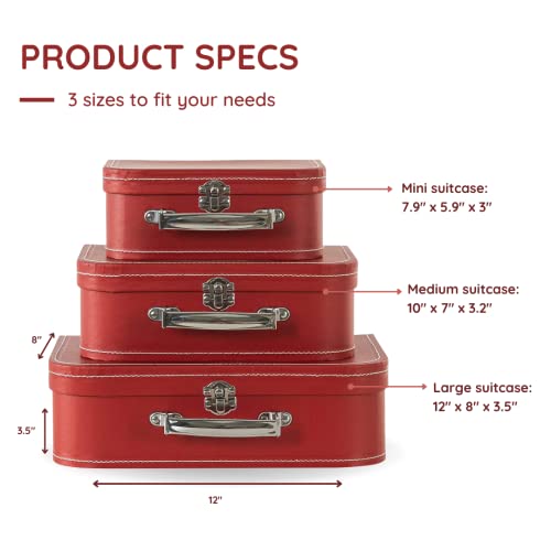 Vintage Suitcase Décor: Set Of 3 Decorative Cardboard Storage Boxes, Small Cardboard Sweet Boxes, Luggage Décor, Paperboard Suitcases, Photo Boxes With Lids - Rich Red Nesting Storage Box #TOP3