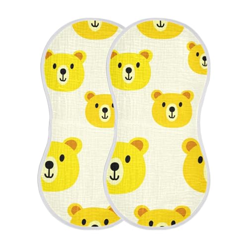 4 Pack Baby Burp Cloths, Soft Absorbent Burping Cloths for Babies, Cotton Milk Spit Up Rags, Large Size for Newborns, Baby Boys and Girls (Yellow Bear Faces)3