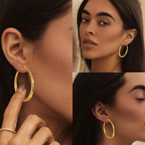 Lightweight Large Gold Hoop Earrings for Women Trendy Dainty 14K Real Gold Plated Big Earrings for Women Thick Gold Hoops for Jewelry Gifts 30mm/40mm/50mm3